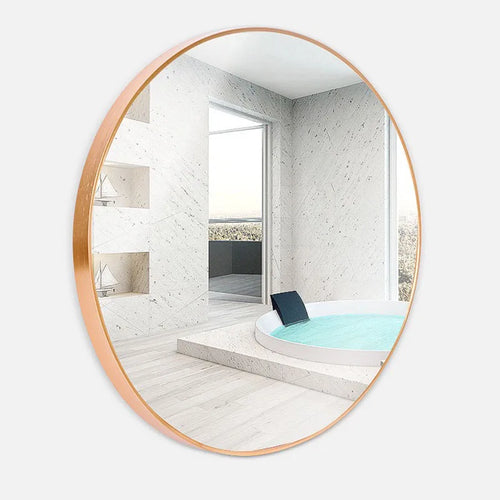 Modern round mirror with aluminium frame for wall decoration - vue 4 sur 6