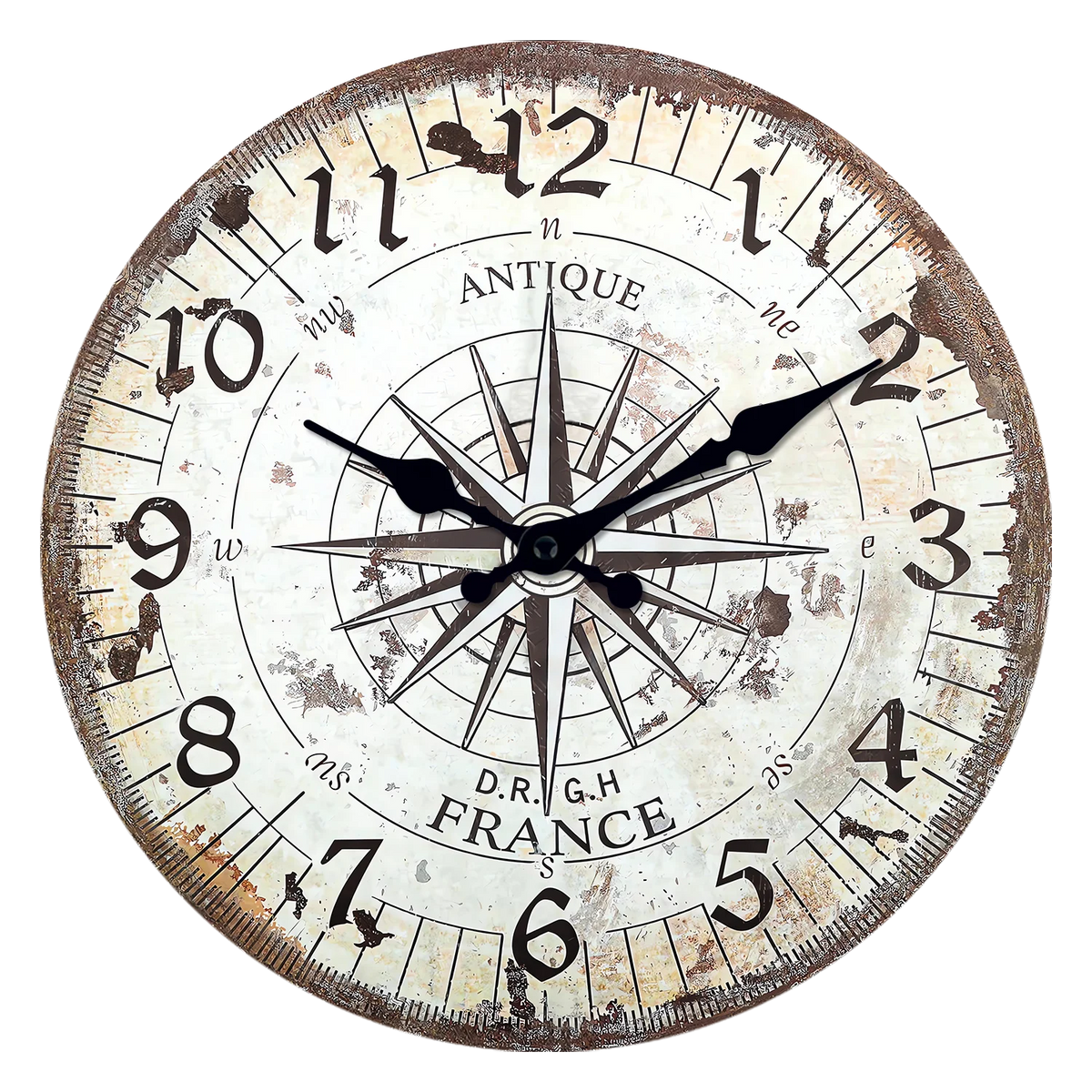 retro compass pattern wooden wall clock silent decoration