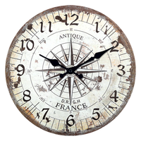 retro compass pattern wooden wall clock silent decoration