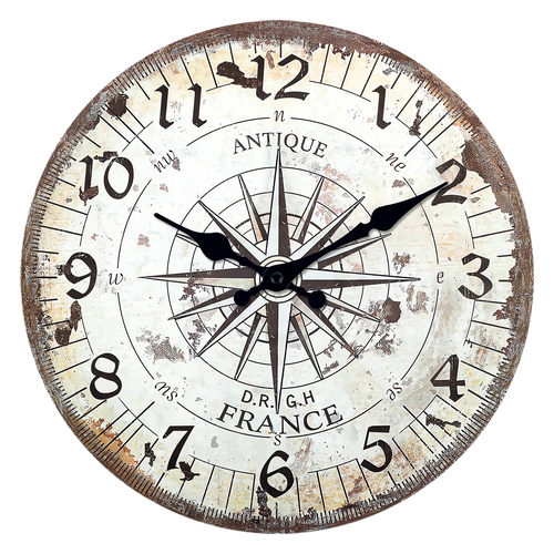 retro compass pattern wooden wall clock silent decoration