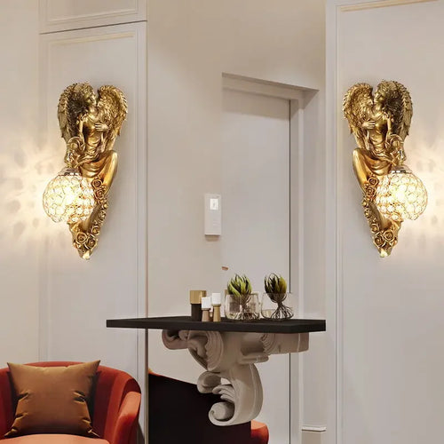 Modern Nordic LED wall light angel mermaid resin decor - vue 3 sur 9