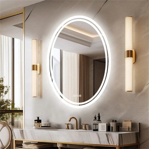 Oval illuminated mirror with anti-fog function and adjustable lighting - vue 2 sur 8