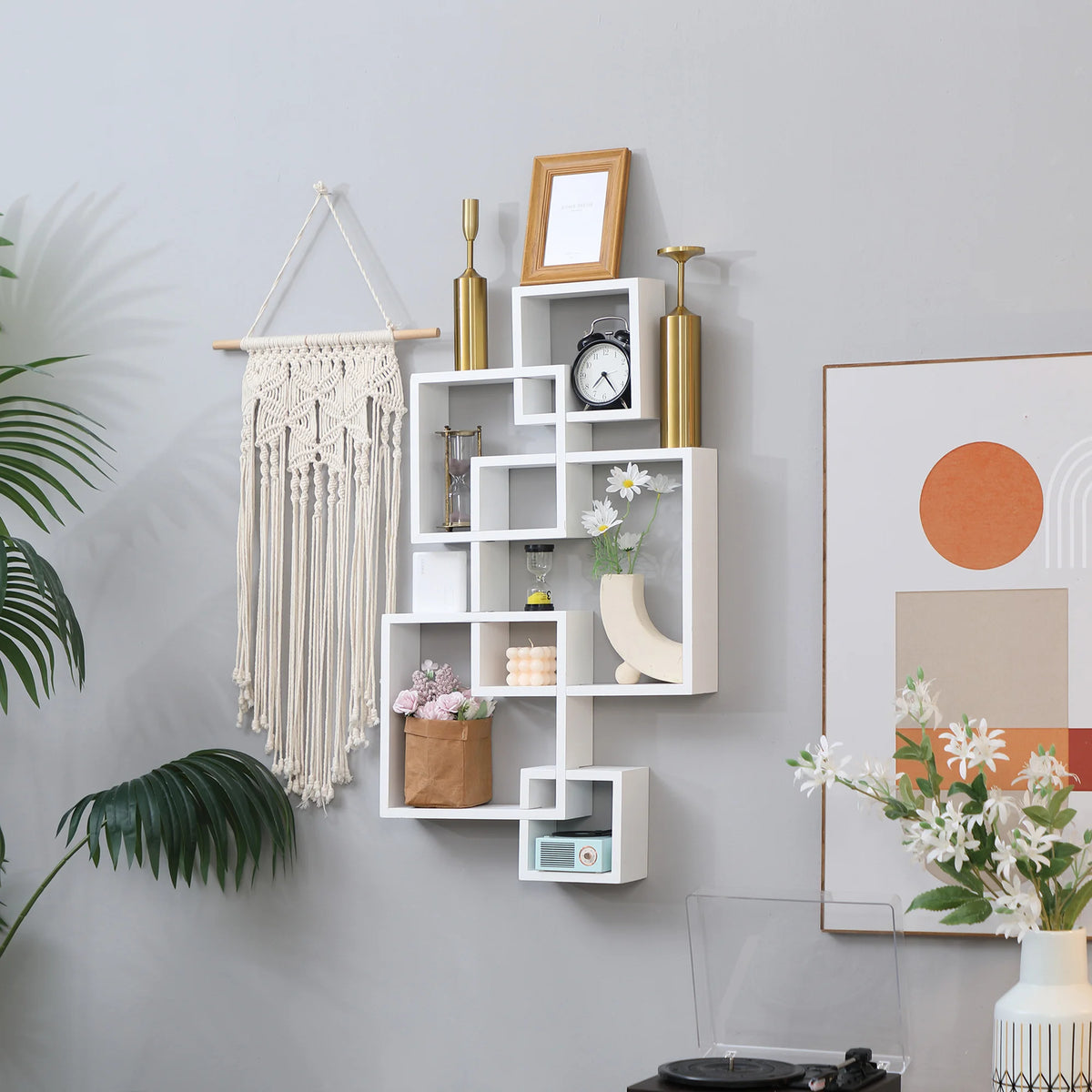 HOMCOM wall shelf with 5 cubes for living room bedroom 49.5x10.2x86 cm