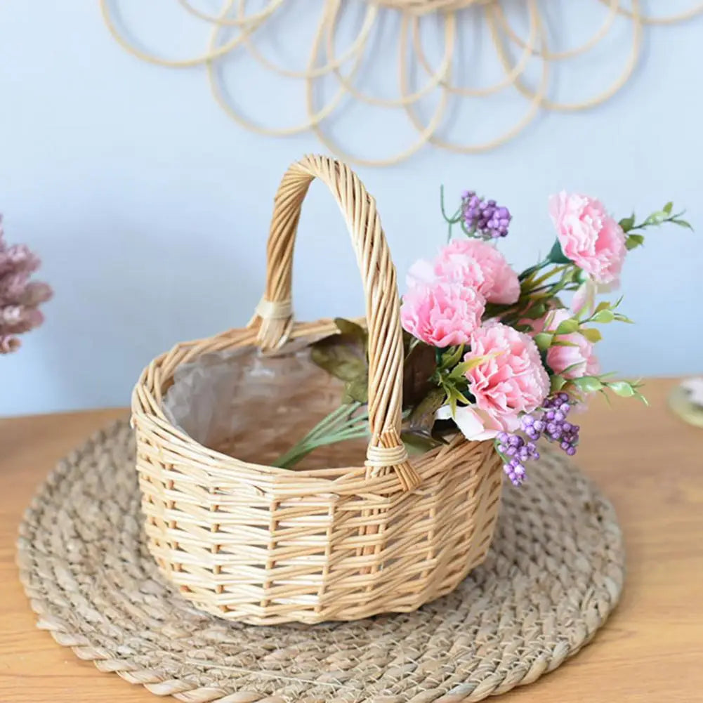 rattan woven basket for flowers and food - vue 5 sur 7
