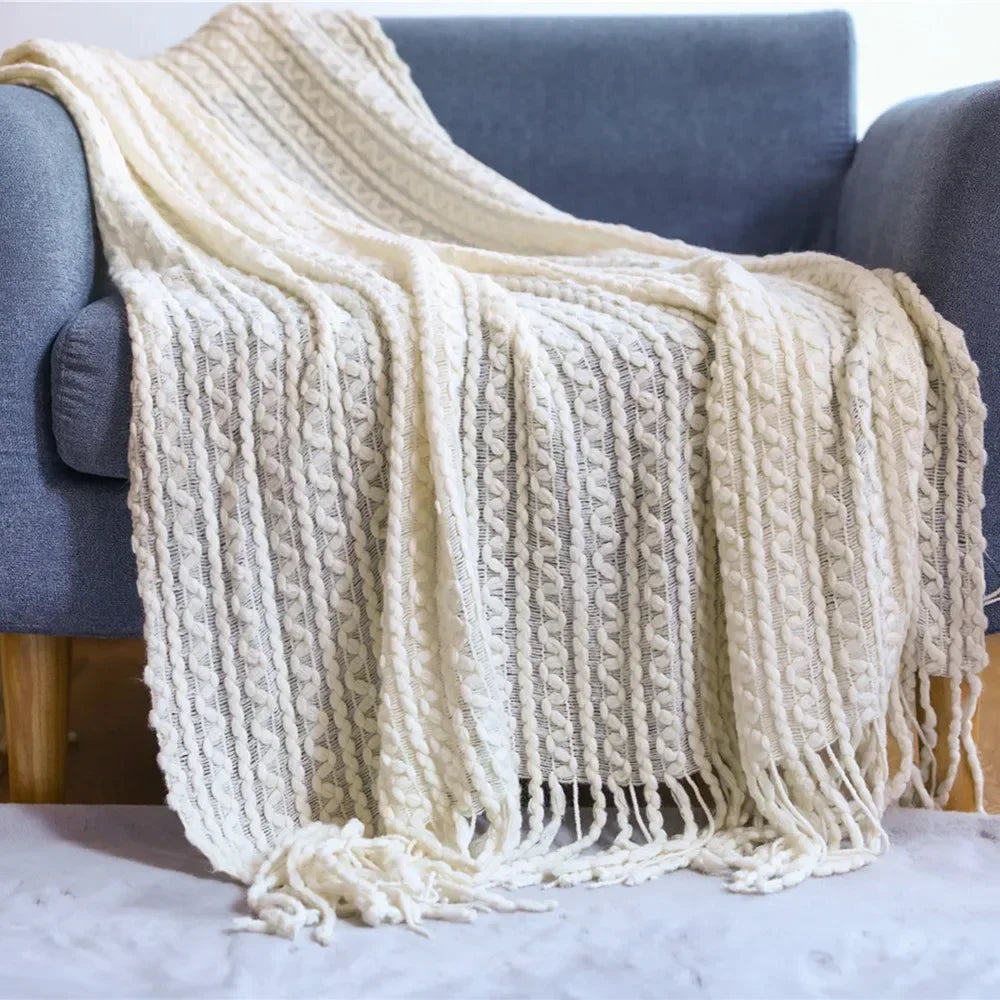 Soft boho check throw with tassels for living room - vue 3 sur 7