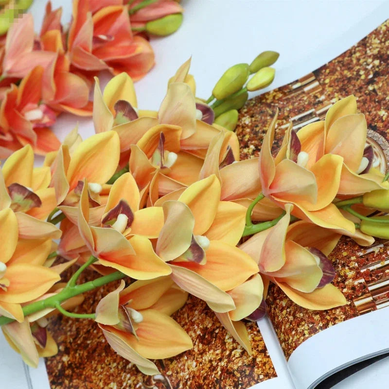 Realistic cymbidium artificial flowers from New Zealand, lifelike orchid decoration