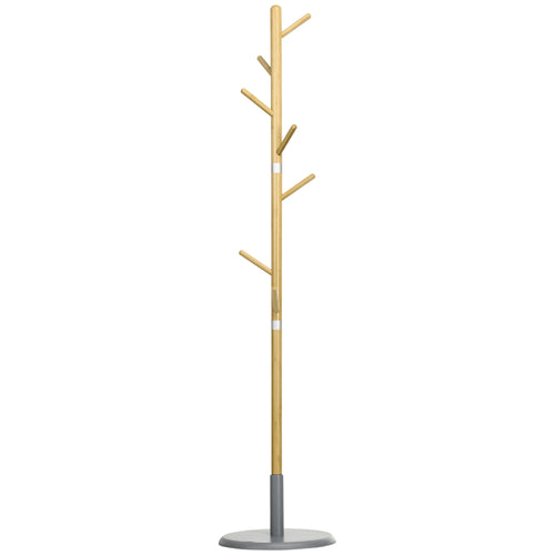HOMCOM bamboo stand rack with 8 hooks Ø 37.8x175.6 cm Natural - vue 2 sur 7