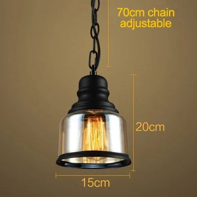 Retro industrial pendant with amber glass and hemp rope - vue 6 sur 6