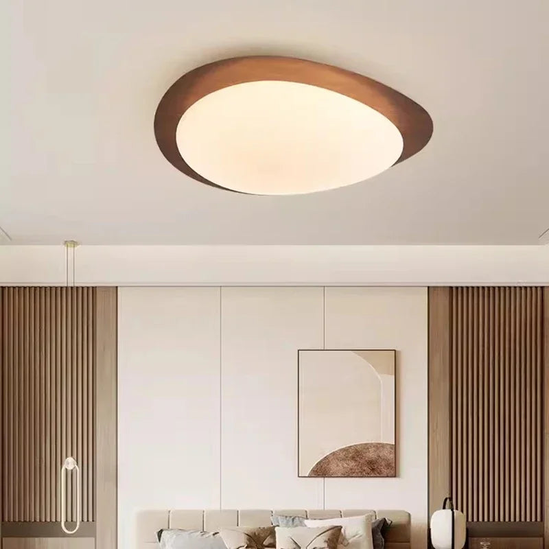 Nordic LED wooden ceiling light with walnut acrylic pebbles