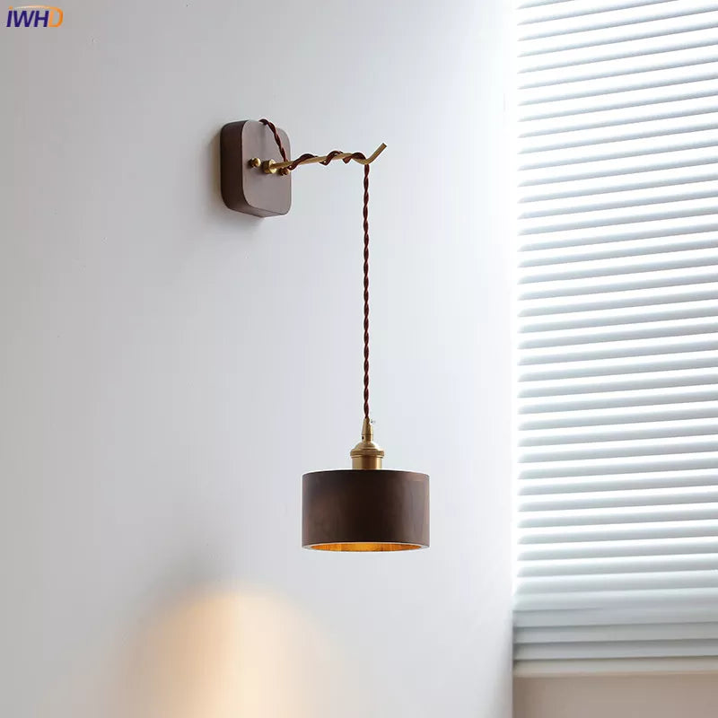 Modern walnut wall light for bedroom or living room