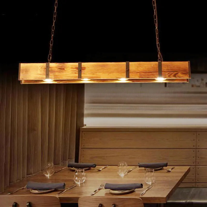 Vintage American wooden chandelier with LED for dining room, bar, clothing shop, industrial style - vue 4 sur 7
