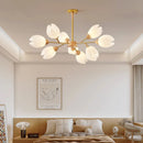 Nordic wooden chandelier with flower-shaped LED light
