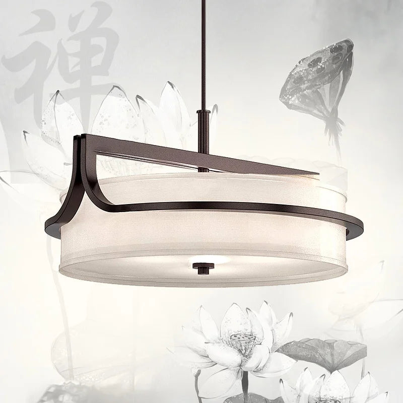 Luxury designer ceiling light in copper with fabric shade - vue 4 sur 6