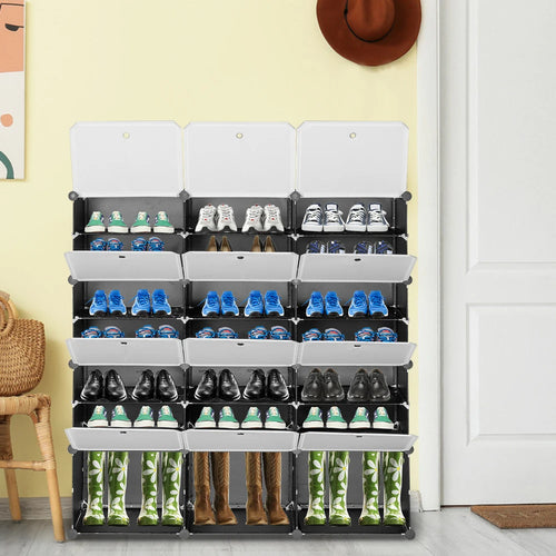 7-Tier Portable 42 Pair Shoe Rack Organizer 21 Grids Tower Shelf Storage Cabinet Stand Expandable for Heels, Boots, Slippers, Bl - vue 6 sur 6