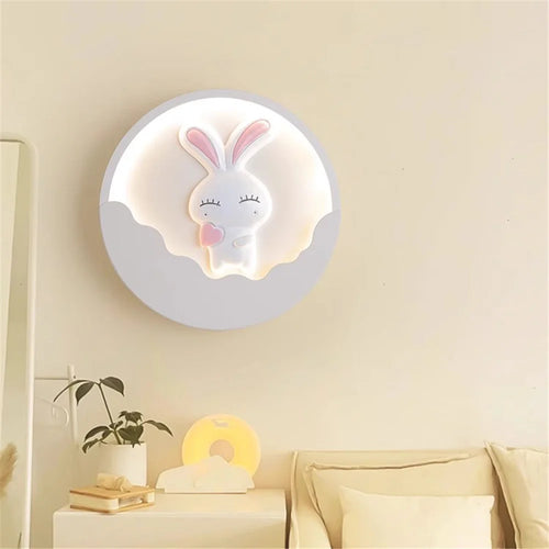 Round LED wall light bear and rabbit for children - vue 4 sur 10