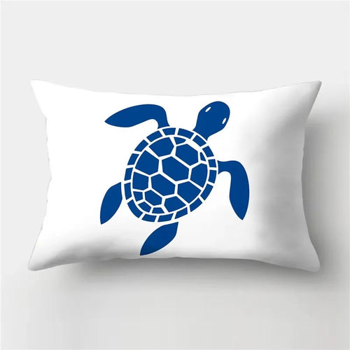 Rectangular cushion cover with blue marine animal design 30 x 50 cm