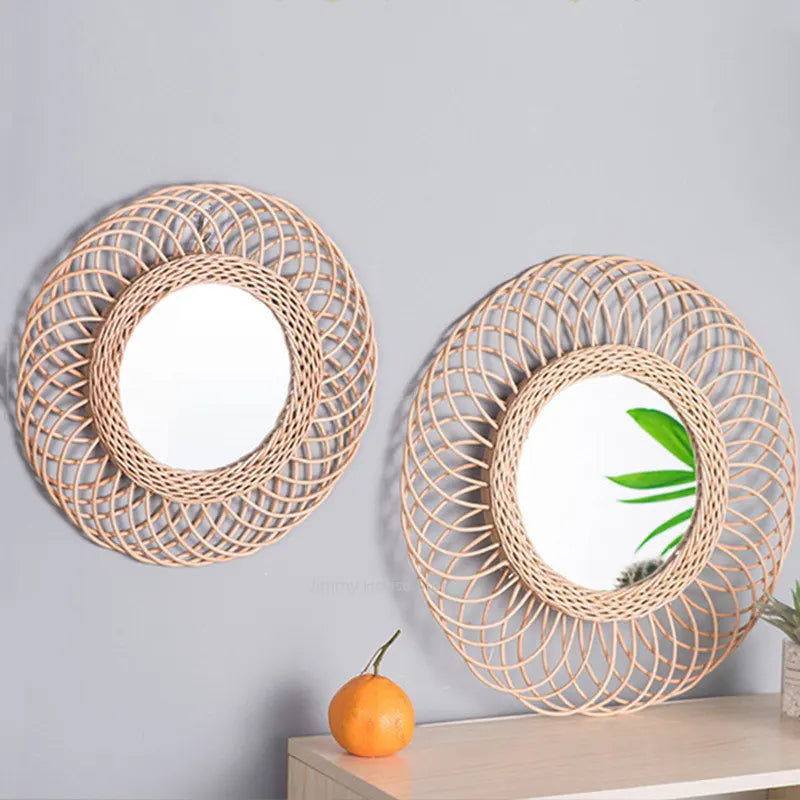 rattan wall mirrors for creative interior decoration