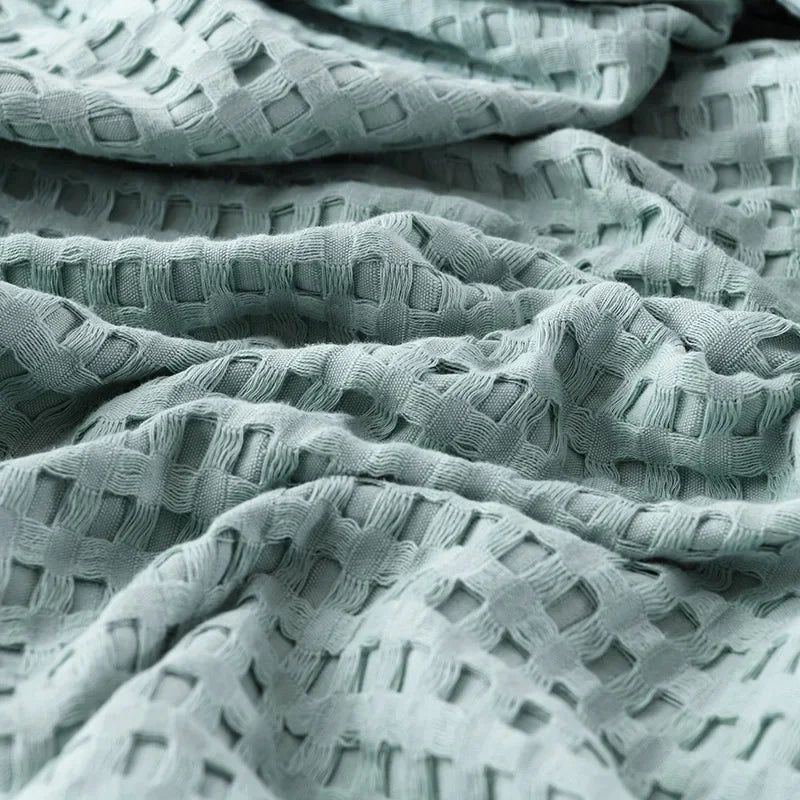 Plaid coton gaufré doux léger pour lit salon - vue 4 sur 7