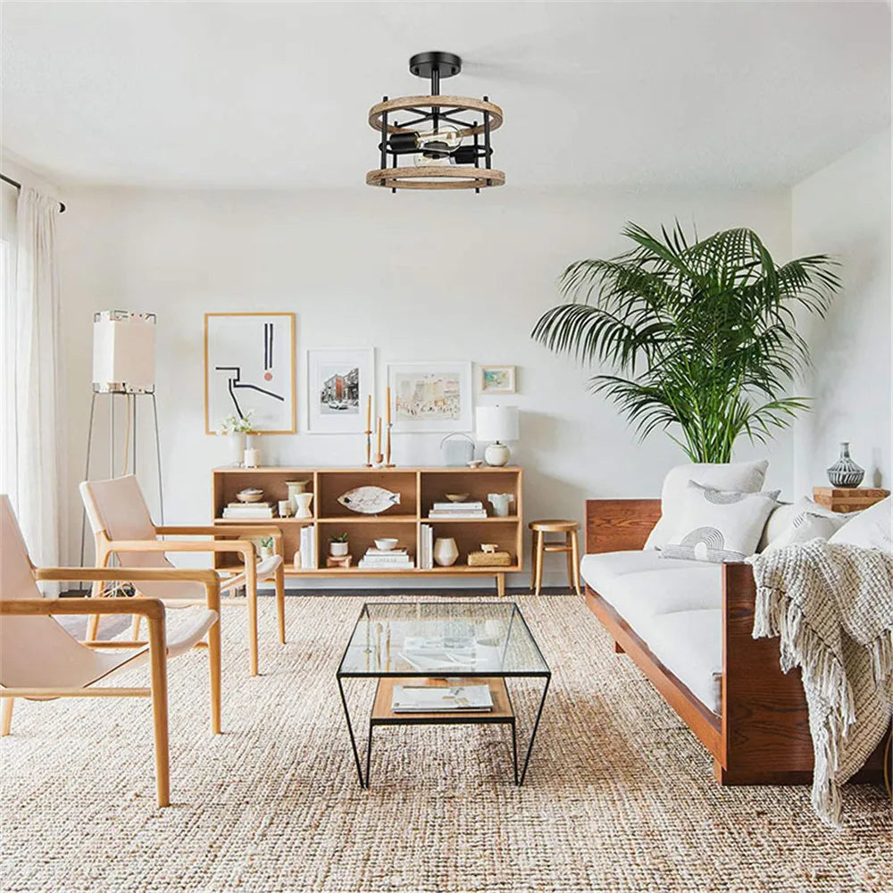 Retro semi flush mount ceiling light with 2 lights