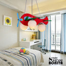 Wood and glass cartoon airplane pendant light for children