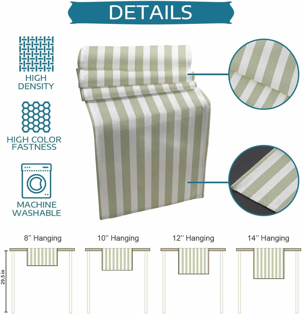 Sage green striped linen table runner farmhouse style - vue 6 sur 6