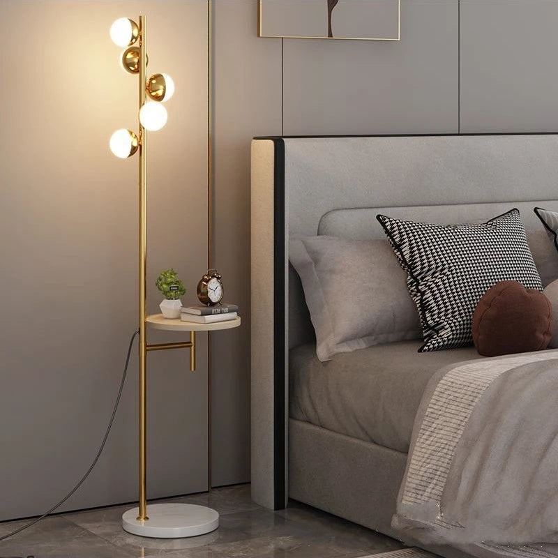 Wooden floor and table lamp with wireless charging