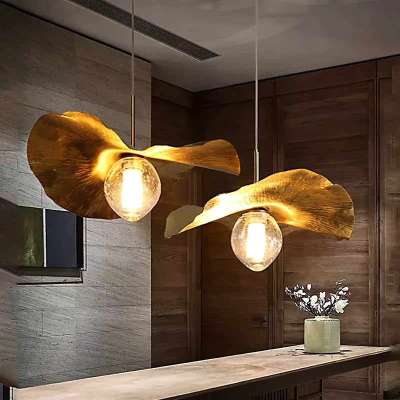 Nordic copper lotus leaf chandelier pendant light