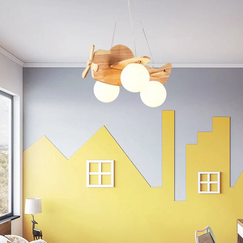 Wooden chandelier for children's room decorative pendant light - vue 5 sur 15