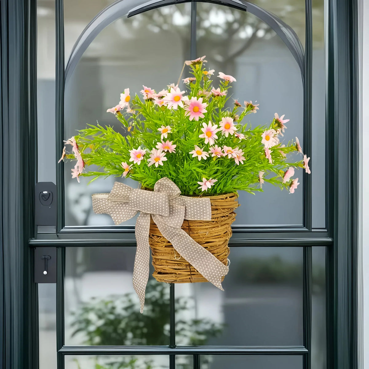 Artificial flower basket spring wreath for Easter decoration