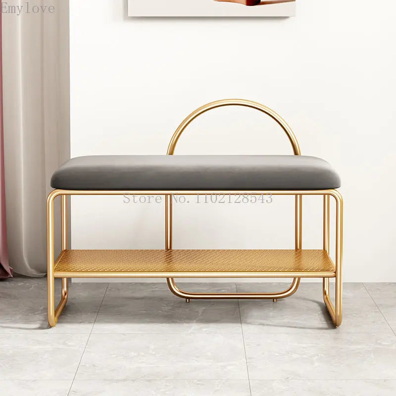 trendy shoe bench with cushion and two-tier shelf - vue 6 sur 8