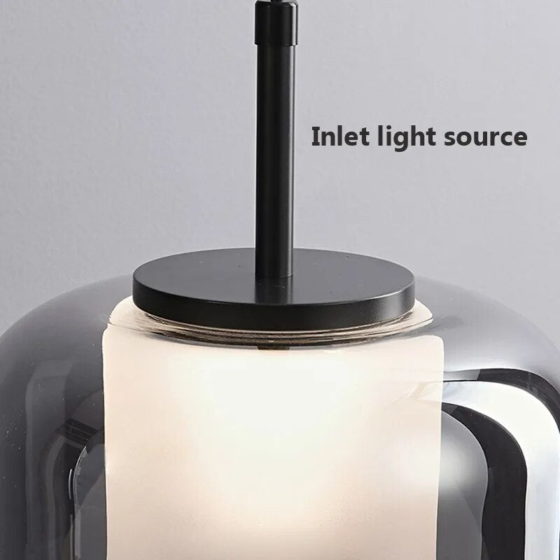 Modern smoked glass three-head LED pendant light - vue 4 sur 11