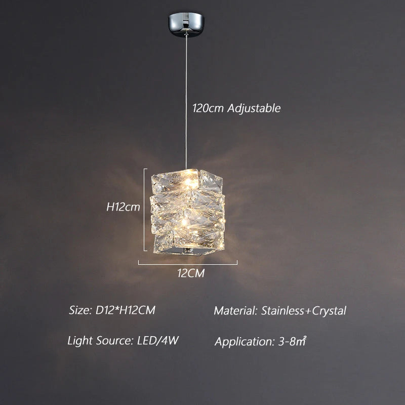 Modern Nordic pendant light in stainless steel and decorative crystal - vue 10 sur 18