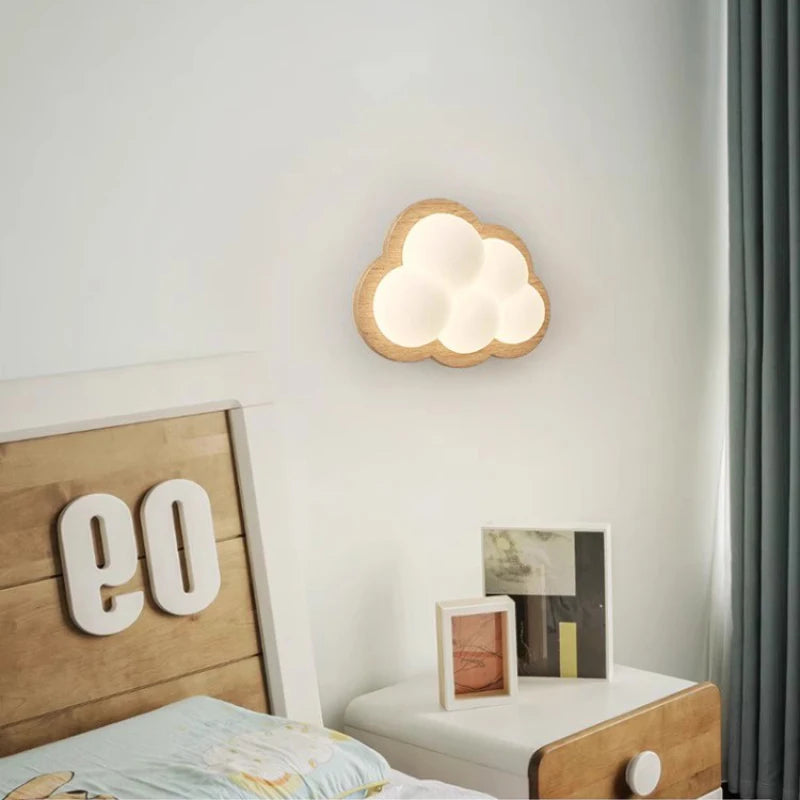 Solid wood cloud wall light for children's room - vue 3 sur 9