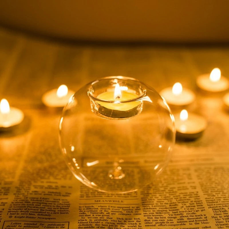 Round glass candle holder for festive and event decorations - vue 4 sur 8