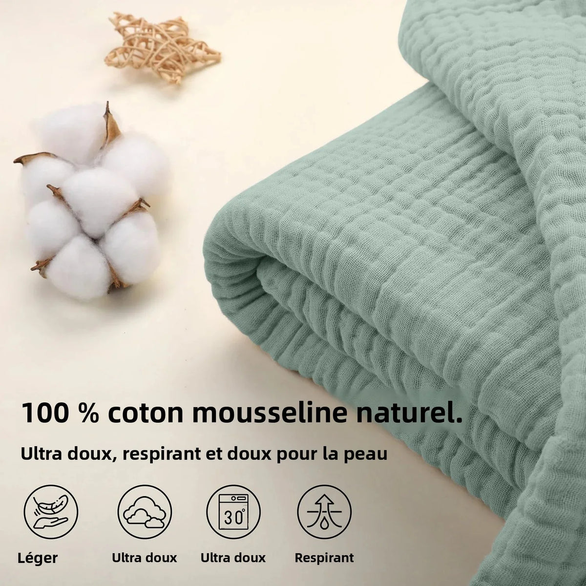 plaid mousseline coton leger style boheme salon chambre - vue 4 sur 7