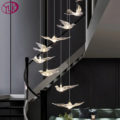 Youlaike bird design LED chandelier for staircases and luxury living rooms - vue 2 sur 20