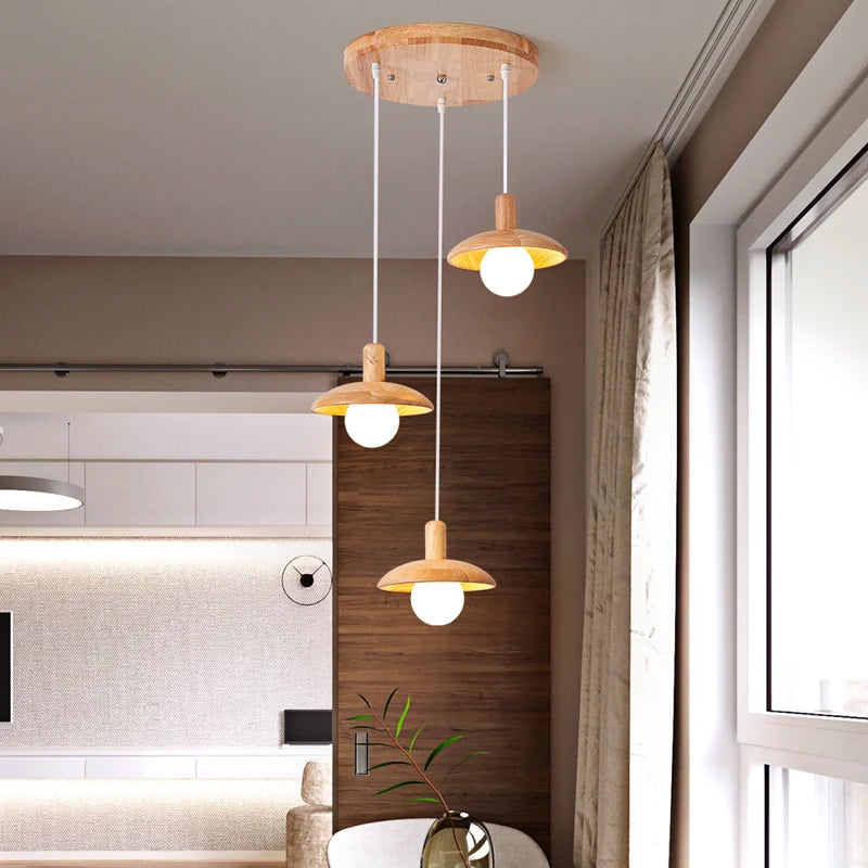 Nordic style creative wood LED log chandelier