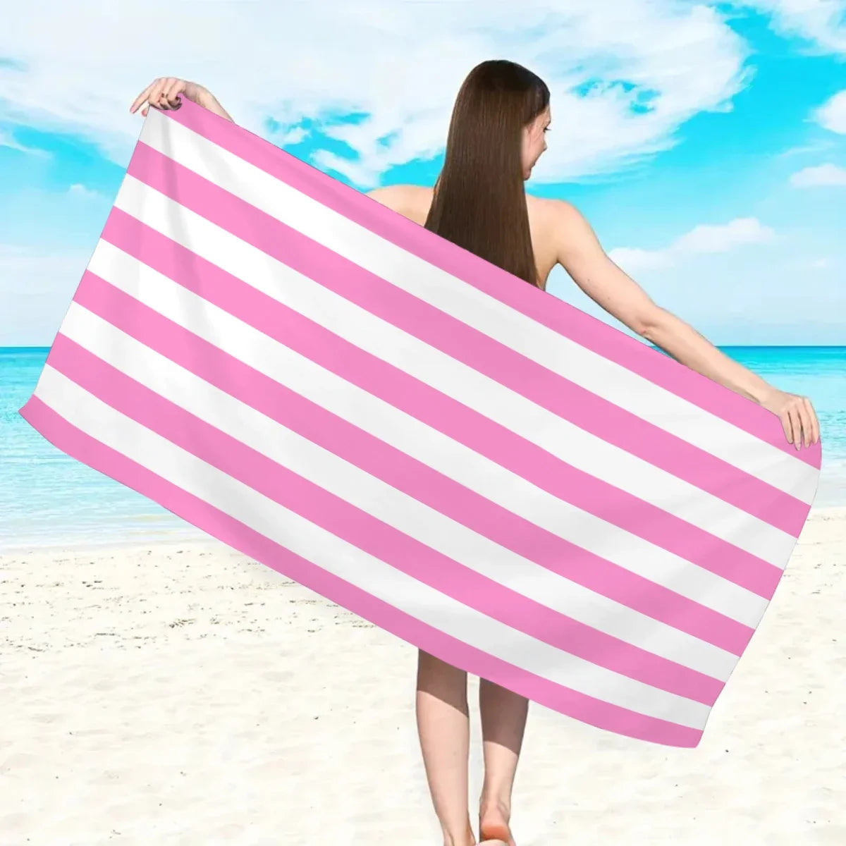 Quick-drying striped beach towel absorbent - vue 3 sur 5