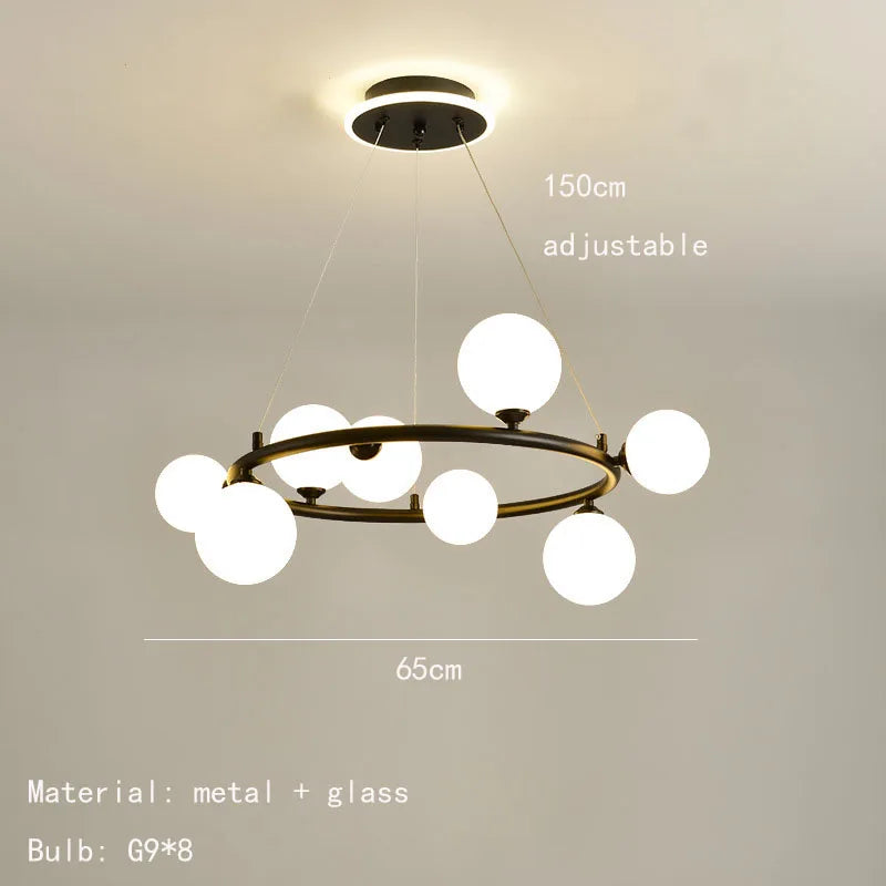 Nordic pendant light with adjustable glass globe and matte ring