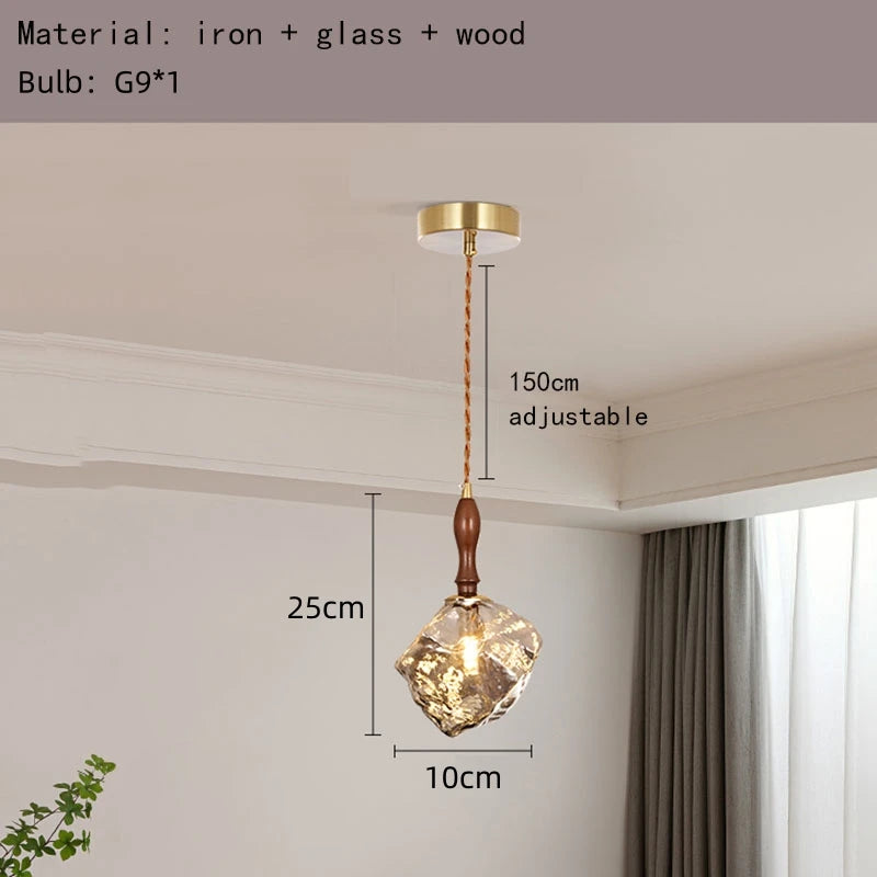 Glass chandelier in ice block shape for versatile lighting and direct delivery