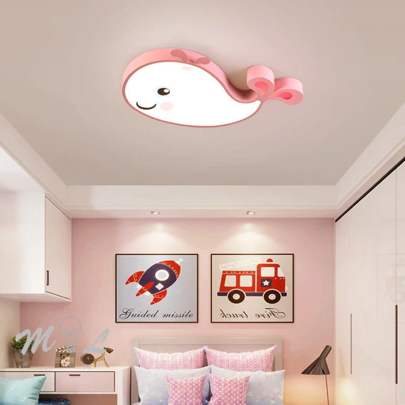 Modern creative whale LED ceiling light for children