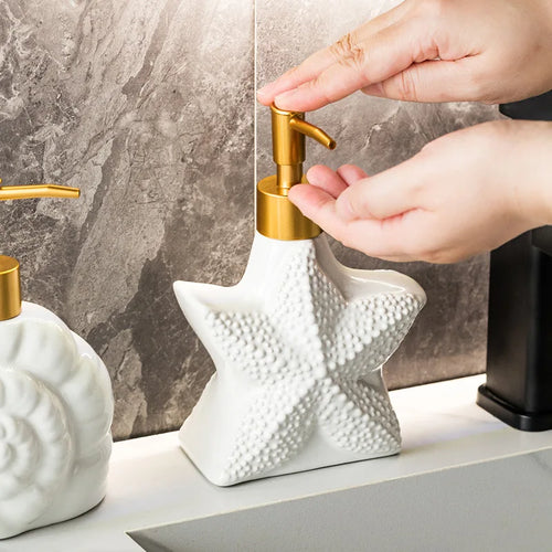 starfish ceramic bottle for lotion and soap - vue 4 sur 10