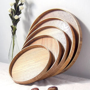 plateau rond japonais en bois pour service et thé
