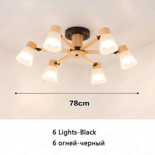 Decorative Nordic glass and wood chandelier - vue 12 sur 14