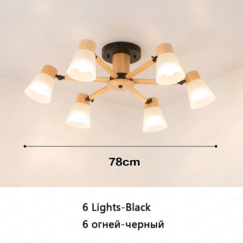 Decorative Nordic glass and wood chandelier - vue 12 sur 14