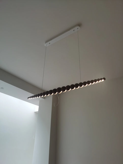 Wooden pendant light modern table long linear LED kitchen island lamp for dining room, living room, office - vue 6 sur 10