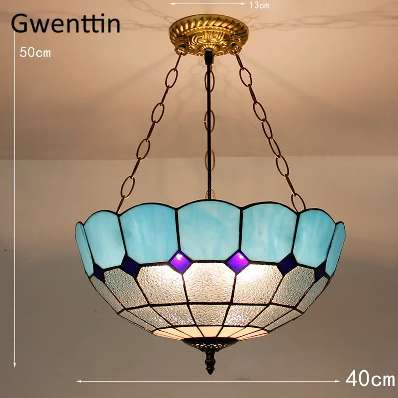 Tiffany style stained glass pendant light for interior decor - vue 23 sur 26