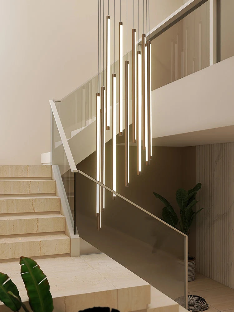 Nordic wood grain duplex rotating minimalist LED chandelier