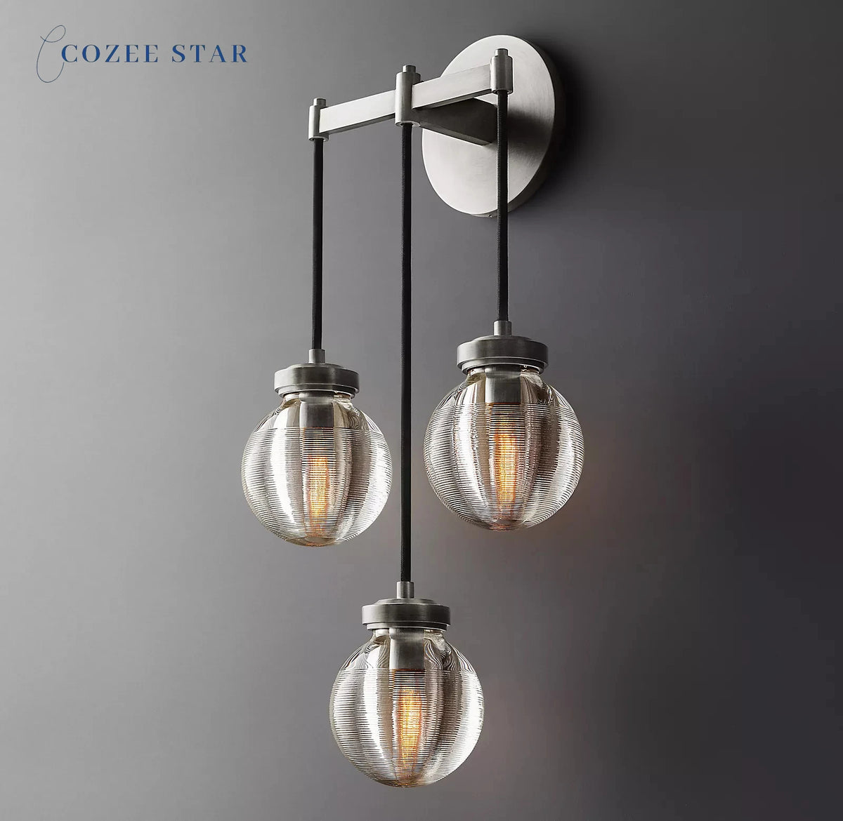 Pearl triple retro modern LED brass and chrome crystal wall light