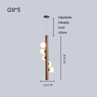 Modern glass and walnut wood chandelier for indoor use - vue 14 sur 14